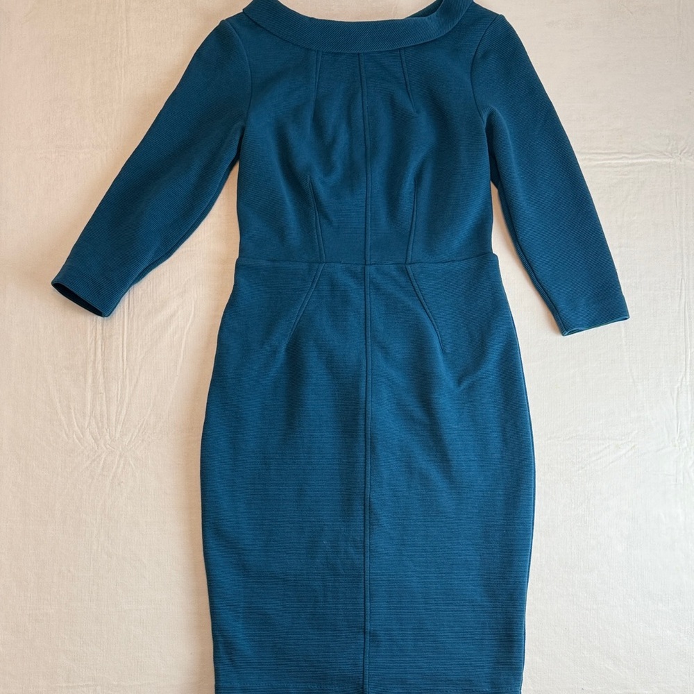 Boden Women's Teal 3/4 Sleeve Midi Dress Back Zip Size 6P